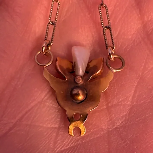 Antique Caduceus Necklace Turquoise Pearl Gold - Picture 4 of 7